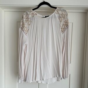 a.n.a Cream Blouse with Lace Accents